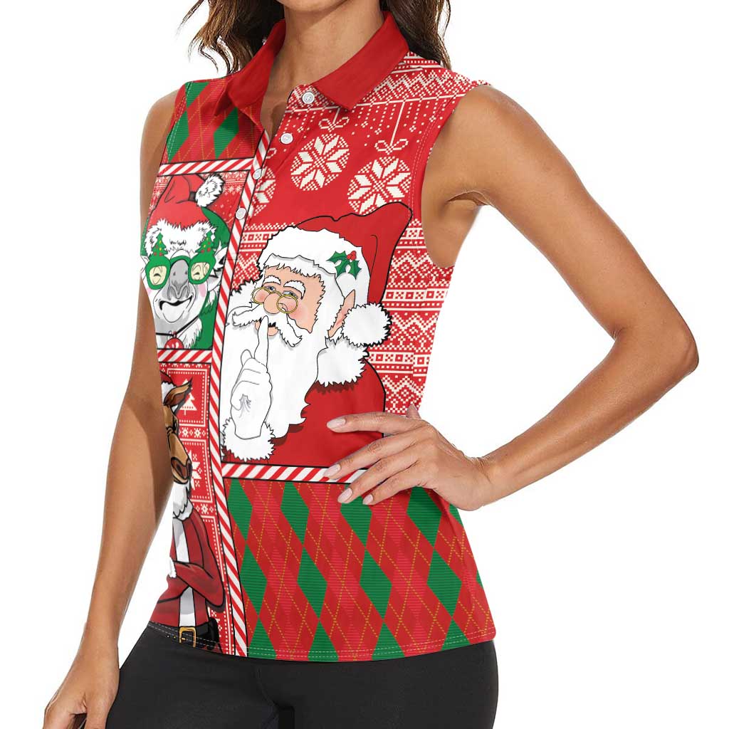 Australian Christmas Women Sleeveless Polo Shirt - Santa Koala Kangaroo and Holiday Cheer - Wonder Print Shop