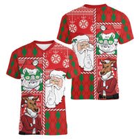 Australian Christmas Women V-Neck T-Shirt - Santa Koala Kangaroo and Holiday Cheer - Wonder Print Shop