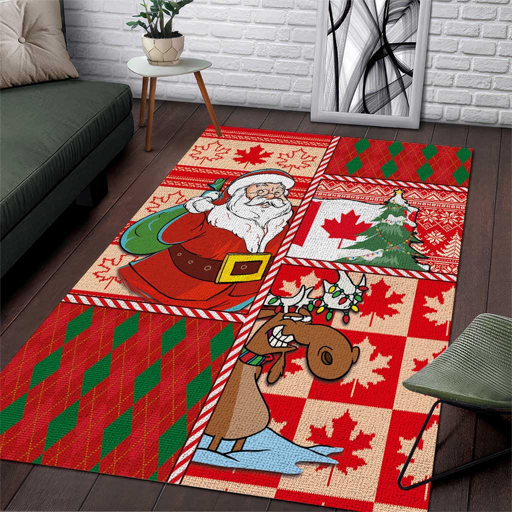 Canadian Christmas Area Rug A Merry Xmas Santa and Funny Moose - Wonder Print Shop