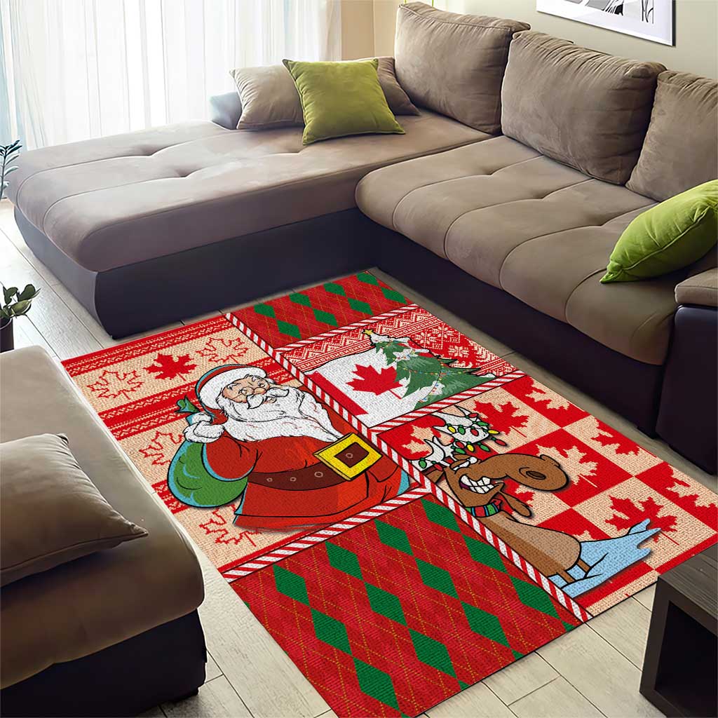 Canadian Christmas Area Rug A Merry Xmas Santa and Funny Moose - Wonder Print Shop