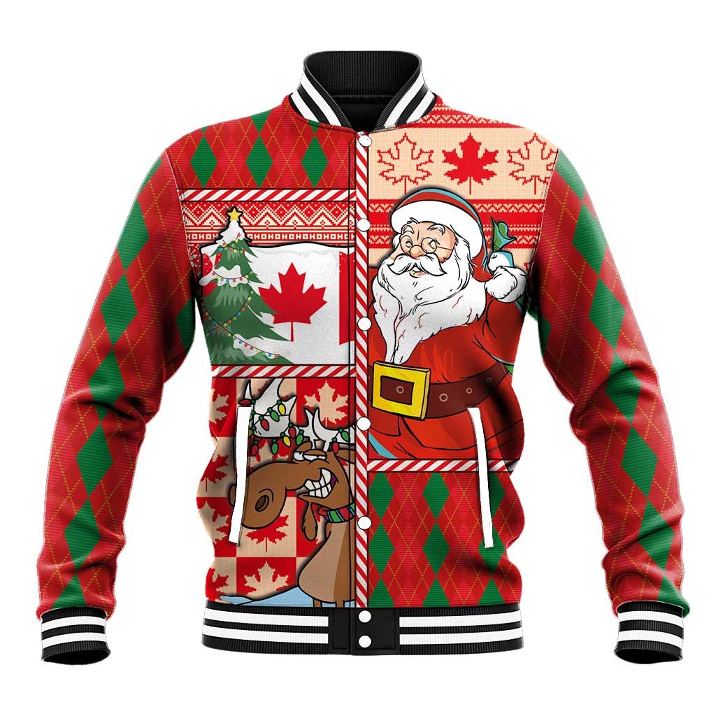 Canadian Christmas Baseball Jacket A Merry Xmas Santa and Funny Moose - Wonder Print Shop