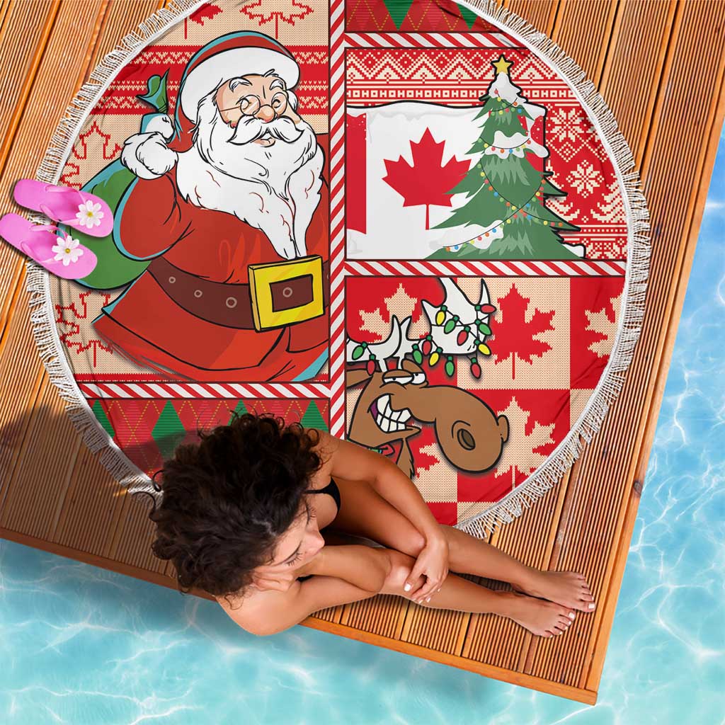 Canadian Christmas Beach Blanket A Merry Xmas Santa and Funny Moose - Wonder Print Shop