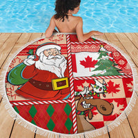 Canadian Christmas Beach Blanket A Merry Xmas Santa and Funny Moose - Wonder Print Shop