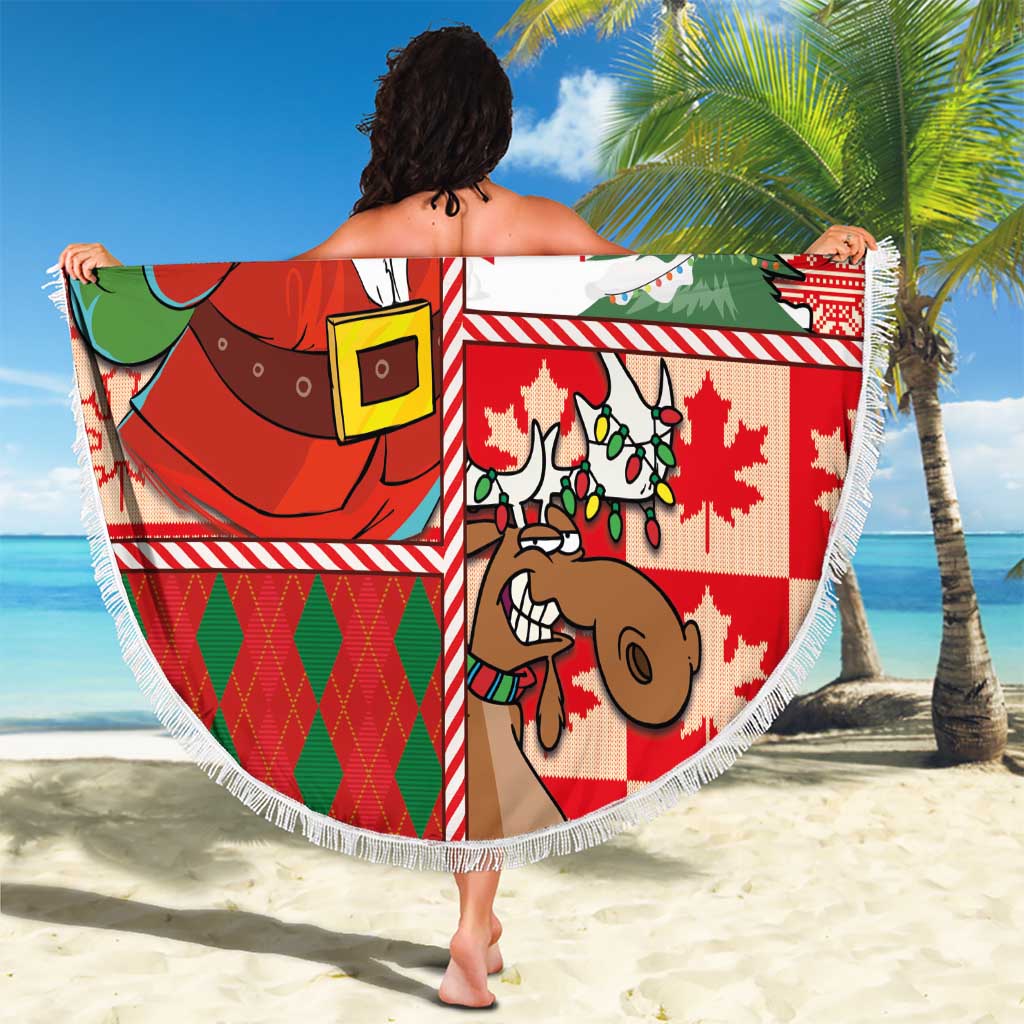 Canadian Christmas Beach Blanket A Merry Xmas Santa and Funny Moose - Wonder Print Shop