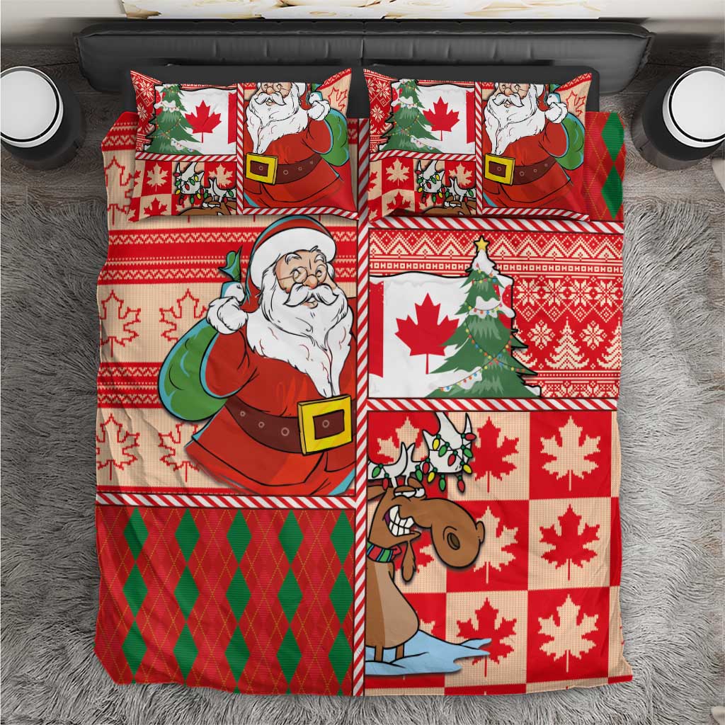 Canadian Christmas Bedding Set A Merry Xmas Santa and Funny Moose - Wonder Print Shop