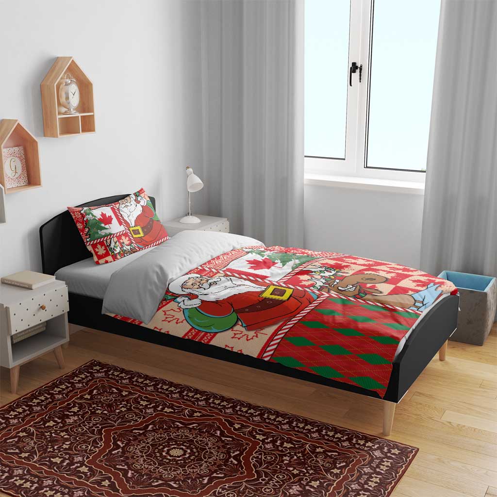Canadian Christmas Bedding Set A Merry Xmas Santa and Funny Moose - Wonder Print Shop