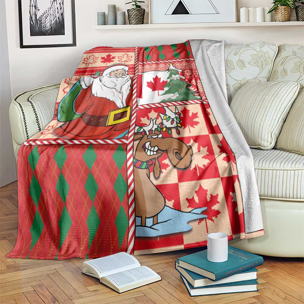 Canadian Christmas Blanket A Merry Xmas Santa and Funny Moose