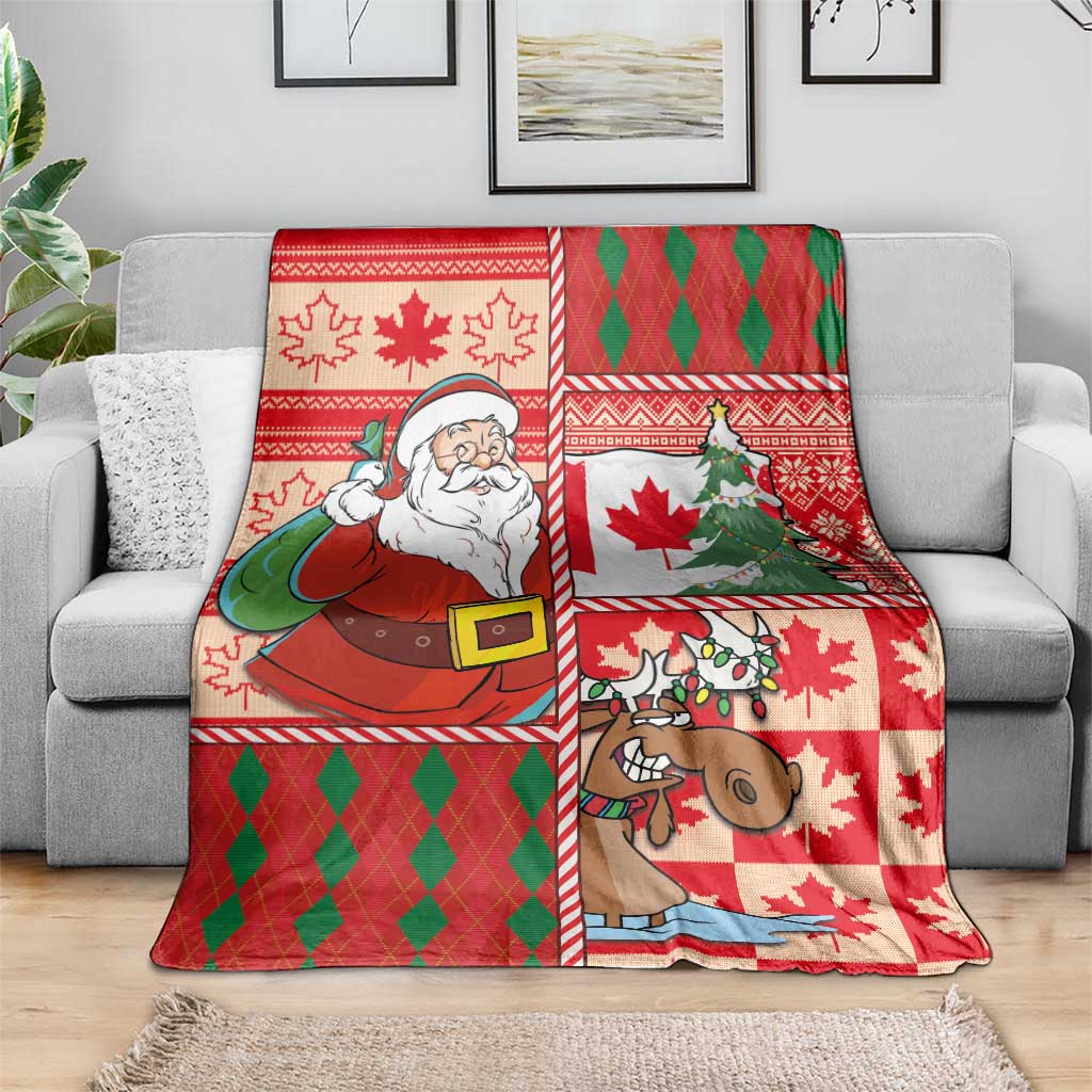 Canadian Christmas Blanket A Merry Xmas Santa and Funny Moose