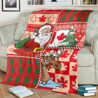 Canadian Christmas Blanket A Merry Xmas Santa and Funny Moose