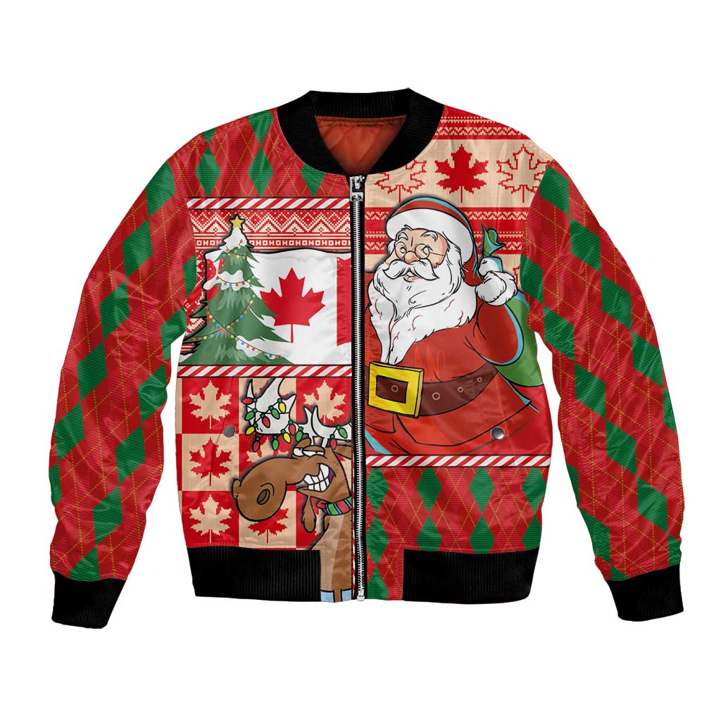 Canadian Christmas Bomber Jacket A Merry Xmas Santa and Funny Moose - Wonder Print Shop