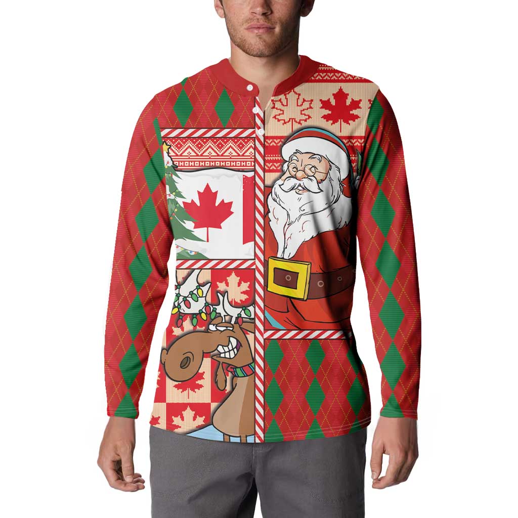Canadian Christmas Button Sweatshirt A Merry Xmas Santa and Funny Moose - Wonder Print Shop