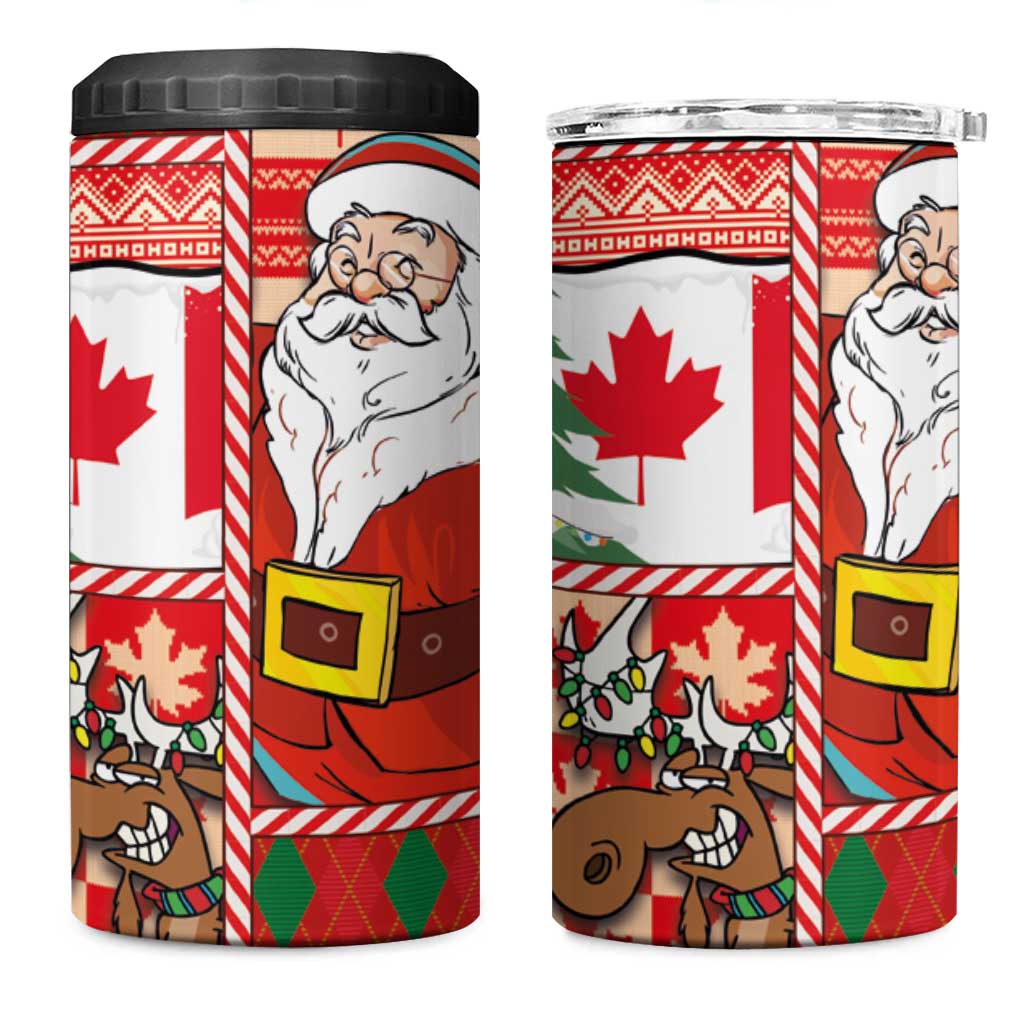 Canadian Christmas 4 in 1 Can Cooler Tumbler A Merry Xmas Santa and Funny Moose - Wonder Print Shop