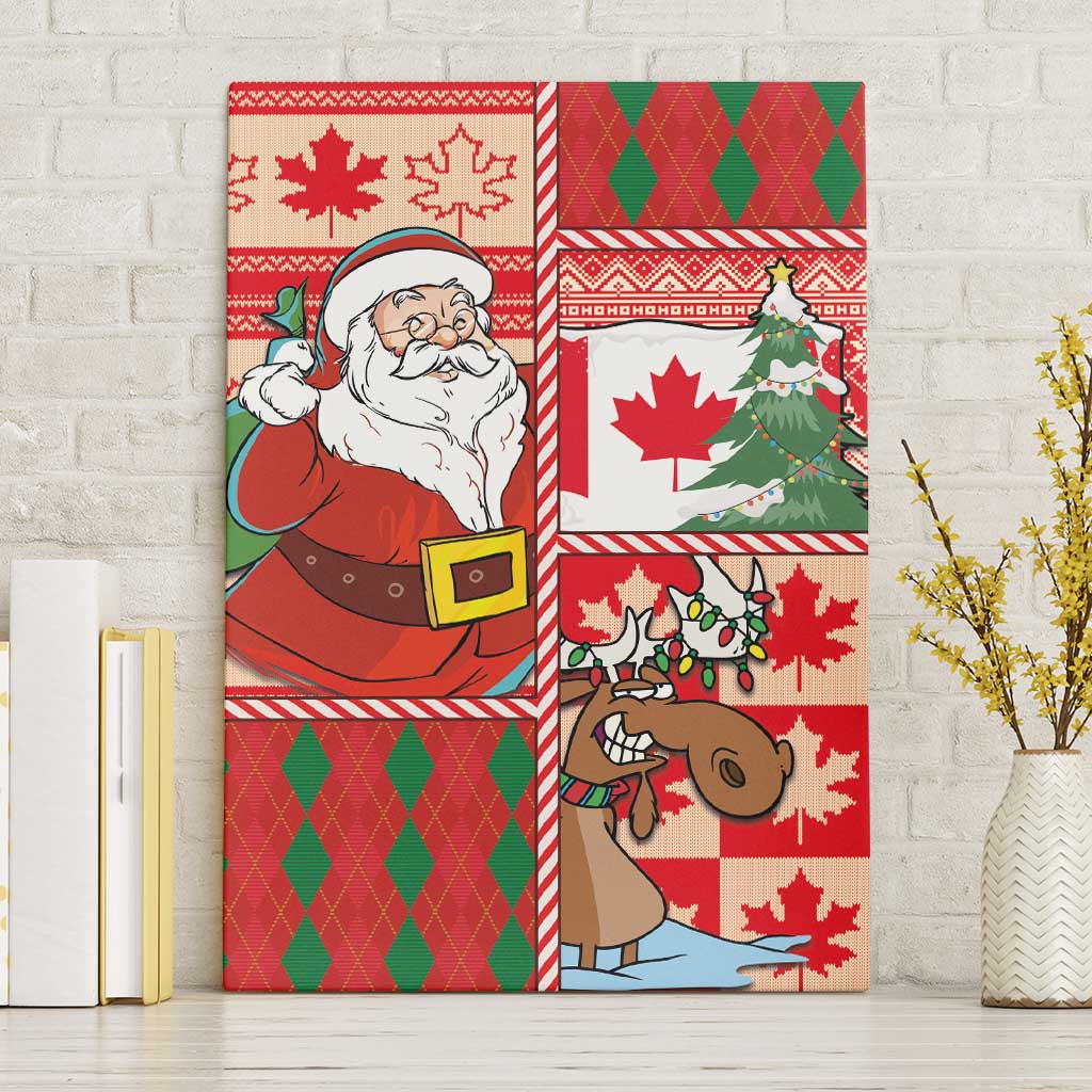 Canadian Christmas Canvas Wall Art A Merry Xmas Santa and Funny Moose - Wonder Print Shop