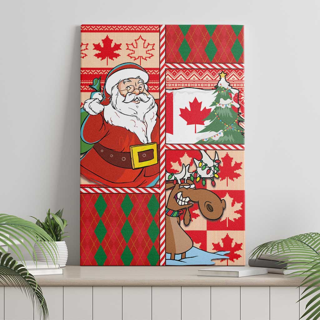 Canadian Christmas Canvas Wall Art A Merry Xmas Santa and Funny Moose - Wonder Print Shop