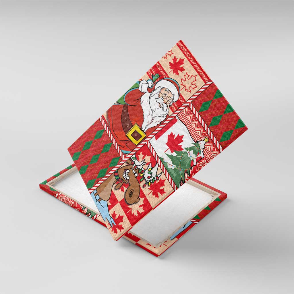 Canadian Christmas Canvas Wall Art A Merry Xmas Santa and Funny Moose - Wonder Print Shop