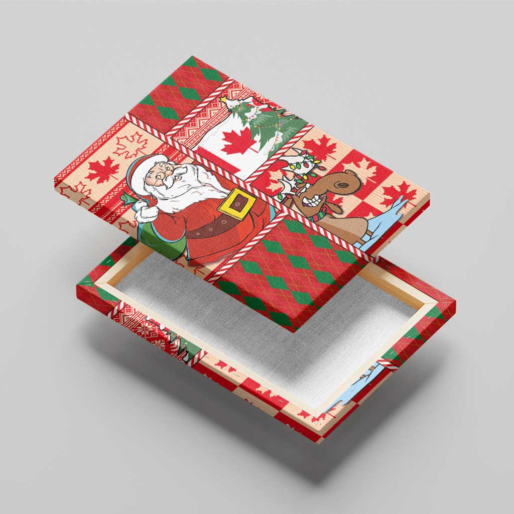 Canadian Christmas Canvas Wall Art A Merry Xmas Santa and Funny Moose - Wonder Print Shop