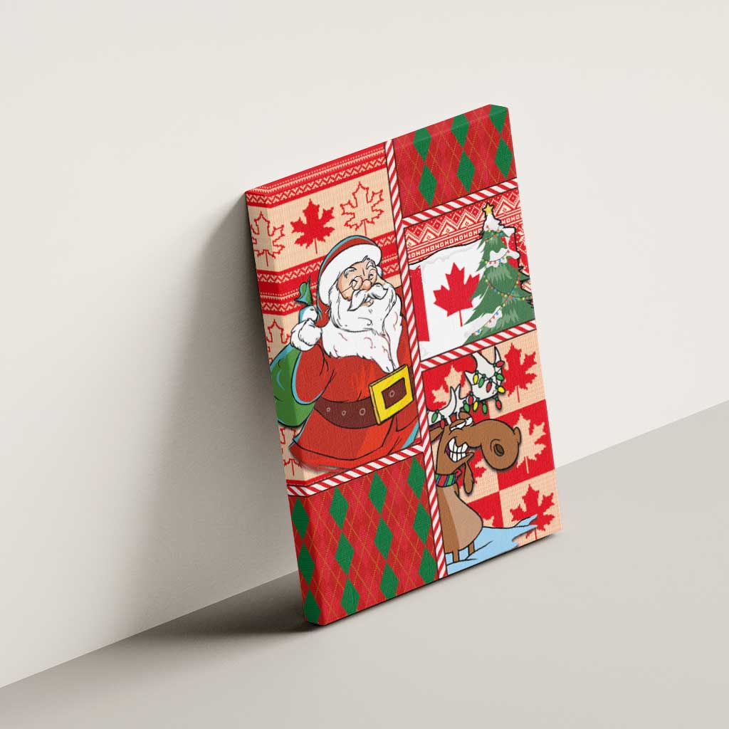 Canadian Christmas Canvas Wall Art A Merry Xmas Santa and Funny Moose - Wonder Print Shop