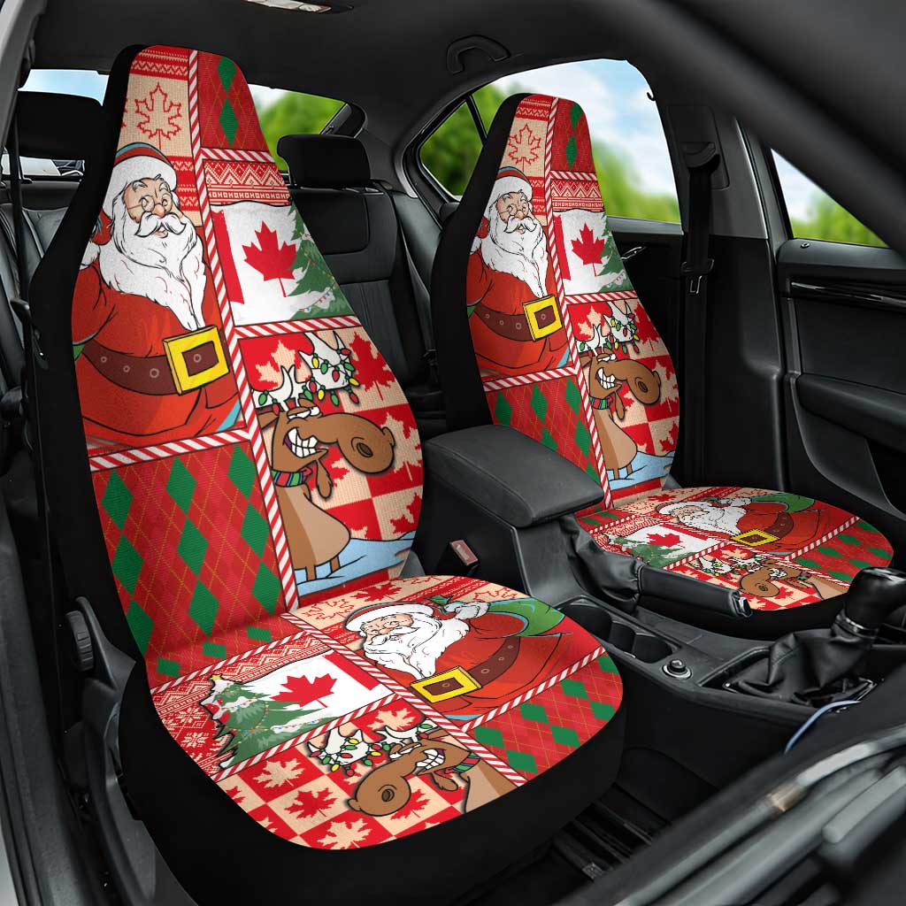 Canadian Christmas Car Seat Cover A Merry Xmas Santa and Funny Moose - Wonder Print Shop