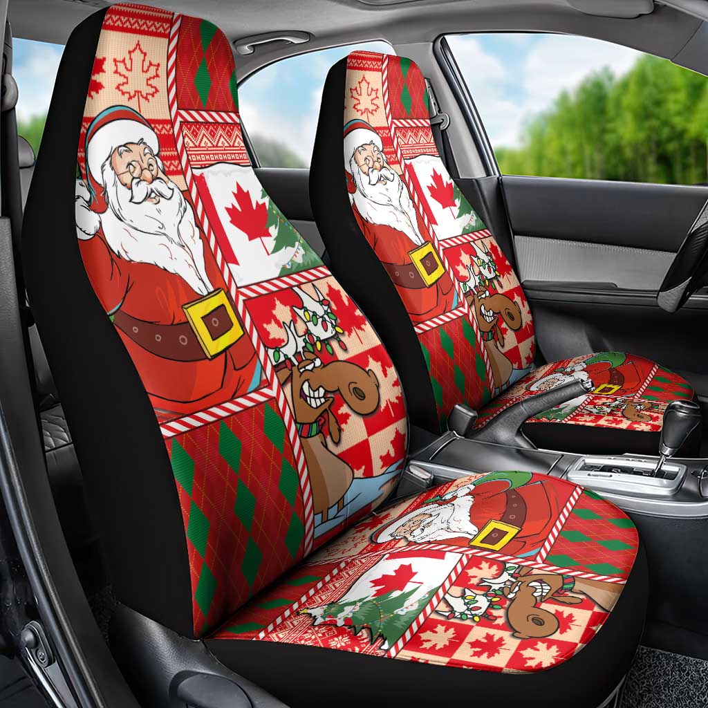 Canadian Christmas Car Seat Cover A Merry Xmas Santa and Funny Moose - Wonder Print Shop