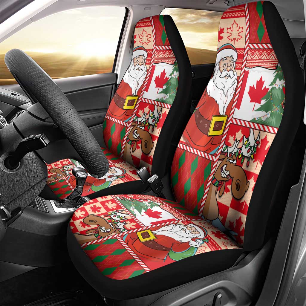 Canadian Christmas Car Seat Cover A Merry Xmas Santa and Funny Moose - Wonder Print Shop