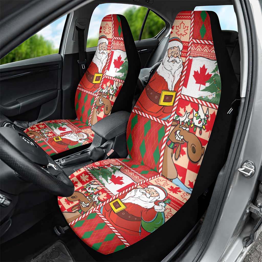 Canadian Christmas Car Seat Cover A Merry Xmas Santa and Funny Moose - Wonder Print Shop