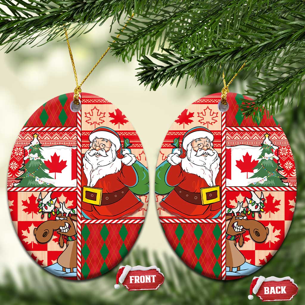 Canadian Christmas Ceramic Ornament A Merry Xmas Santa and Funny Moose - Wonder Print Shop