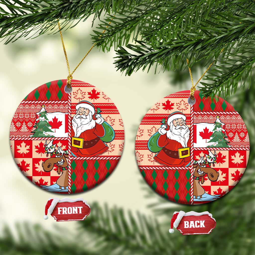 Canadian Christmas Ceramic Ornament A Merry Xmas Santa and Funny Moose - Wonder Print Shop