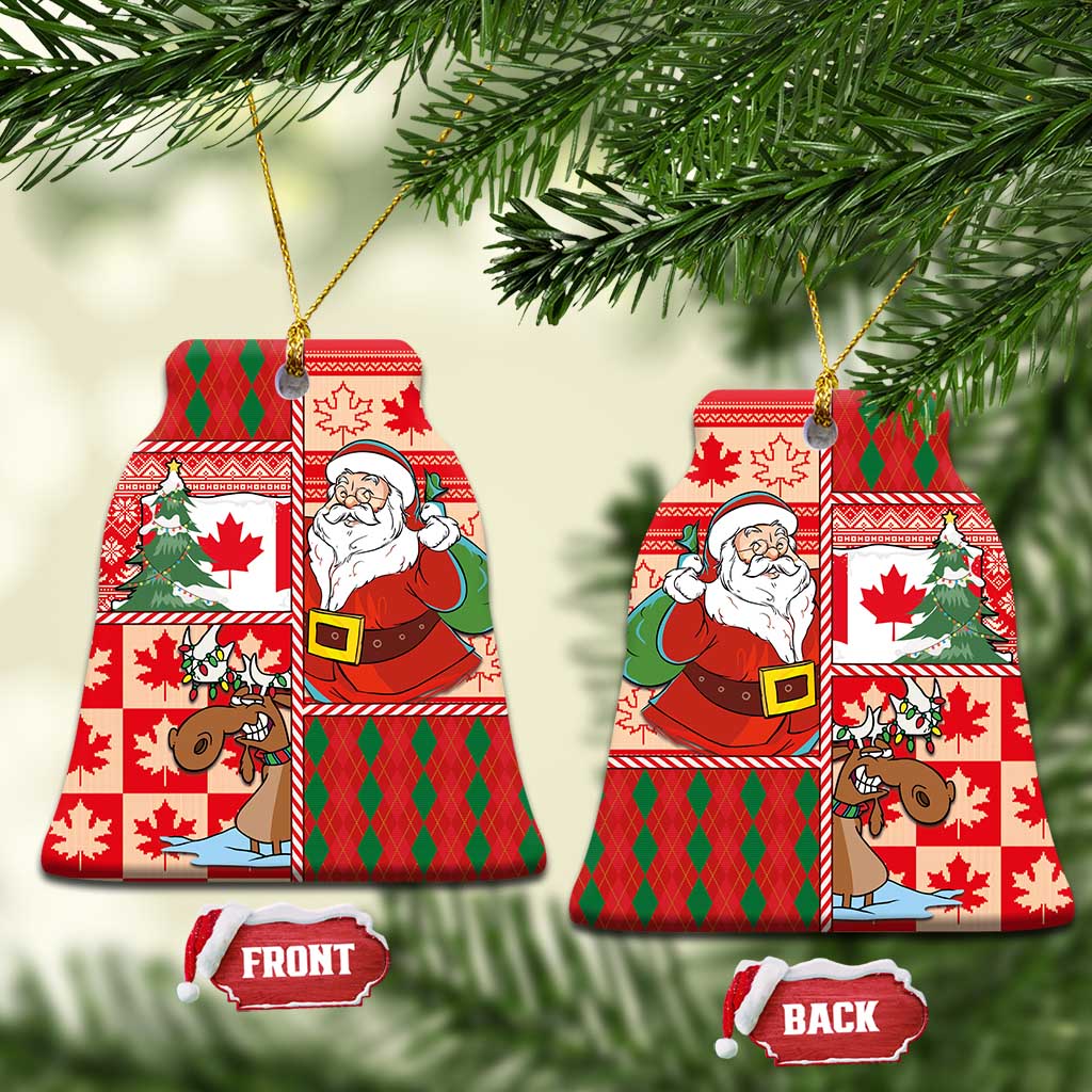 Canadian Christmas Ceramic Ornament A Merry Xmas Santa and Funny Moose - Wonder Print Shop