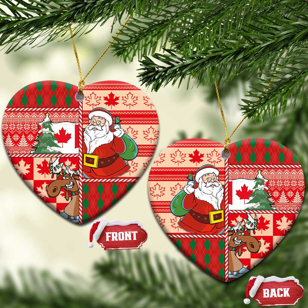Canadian Christmas Ceramic Ornament A Merry Xmas Santa and Funny Moose - Wonder Print Shop