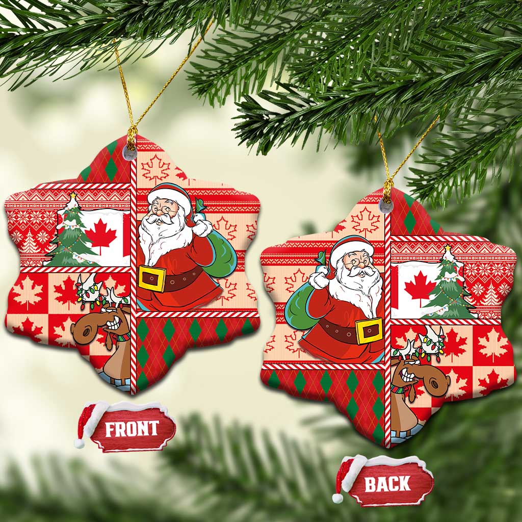 Canadian Christmas Ceramic Ornament A Merry Xmas Santa and Funny Moose - Wonder Print Shop