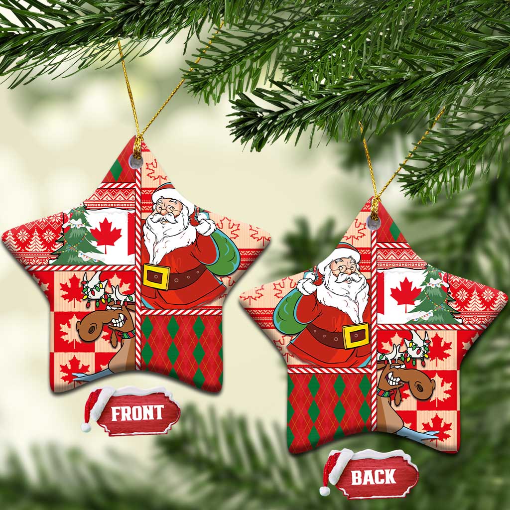 Canadian Christmas Ceramic Ornament A Merry Xmas Santa and Funny Moose - Wonder Print Shop