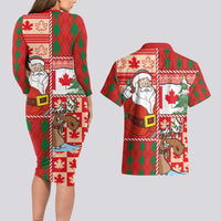 Canadian Christmas Couples Matching Long Sleeve Bodycon Dress and Hawaiian Shirt A Merry Xmas Santa and Funny Moose - Wonder Print Shop