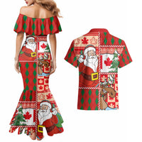 Canadian Christmas Couples Matching Mermaid Dress and Hawaiian Shirt A Merry Xmas Santa and Funny Moose - Wonder Print Shop