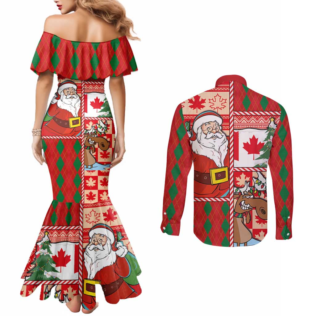 Canadian Christmas Couples Matching Mermaid Dress and Long Sleeve Button Shirt A Merry Xmas Santa and Funny Moose