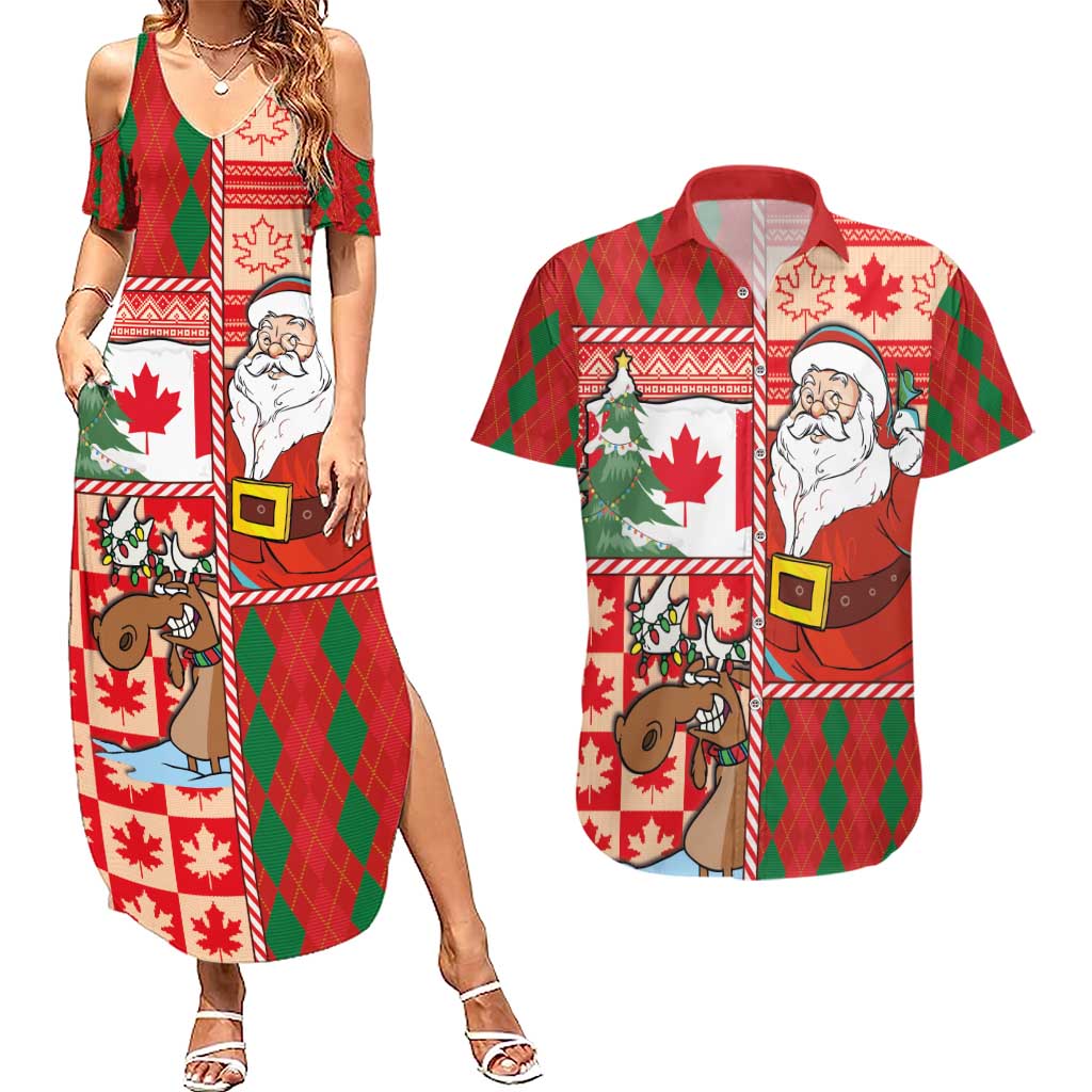 Canadian Christmas Couples Matching Summer Maxi Dress and Hawaiian Shirt A Merry Xmas Santa and Funny Moose - Wonder Print Shop