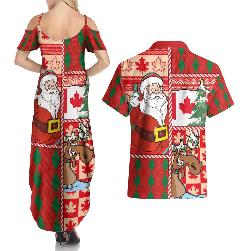 Canadian Christmas Couples Matching Summer Maxi Dress and Hawaiian Shirt A Merry Xmas Santa and Funny Moose - Wonder Print Shop