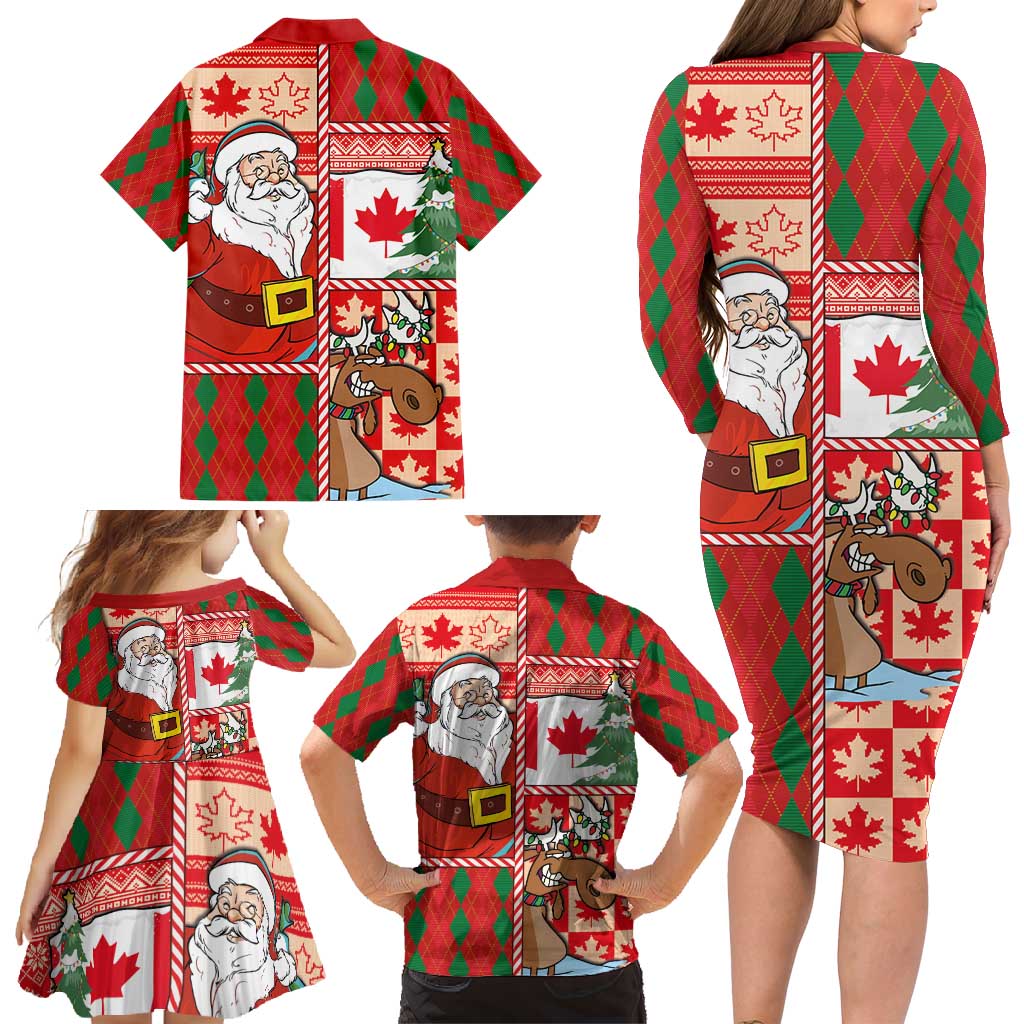 Canadian Christmas Family Matching Long Sleeve Bodycon Dress and Hawaiian Shirt A Merry Xmas Santa and Funny Moose - Wonder Print Shop