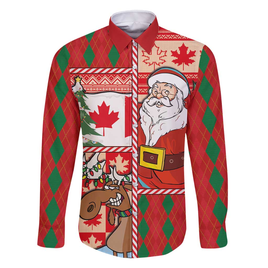 Canadian Christmas Family Matching Long Sleeve Bodycon Dress and Hawaiian Shirt A Merry Xmas Santa and Funny Moose - Wonder Print Shop