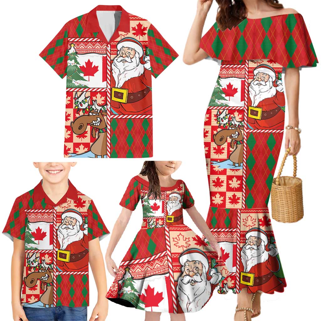 Canadian Christmas Family Matching Mermaid Dress and Hawaiian Shirt A Merry Xmas Santa and Funny Moose - Wonder Print Shop