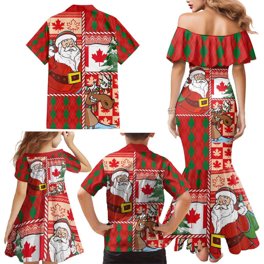 Canadian Christmas Family Matching Mermaid Dress and Hawaiian Shirt A Merry Xmas Santa and Funny Moose - Wonder Print Shop