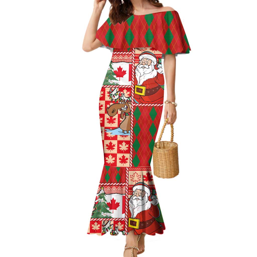 Canadian Christmas Family Matching Mermaid Dress and Hawaiian Shirt A Merry Xmas Santa and Funny Moose - Wonder Print Shop