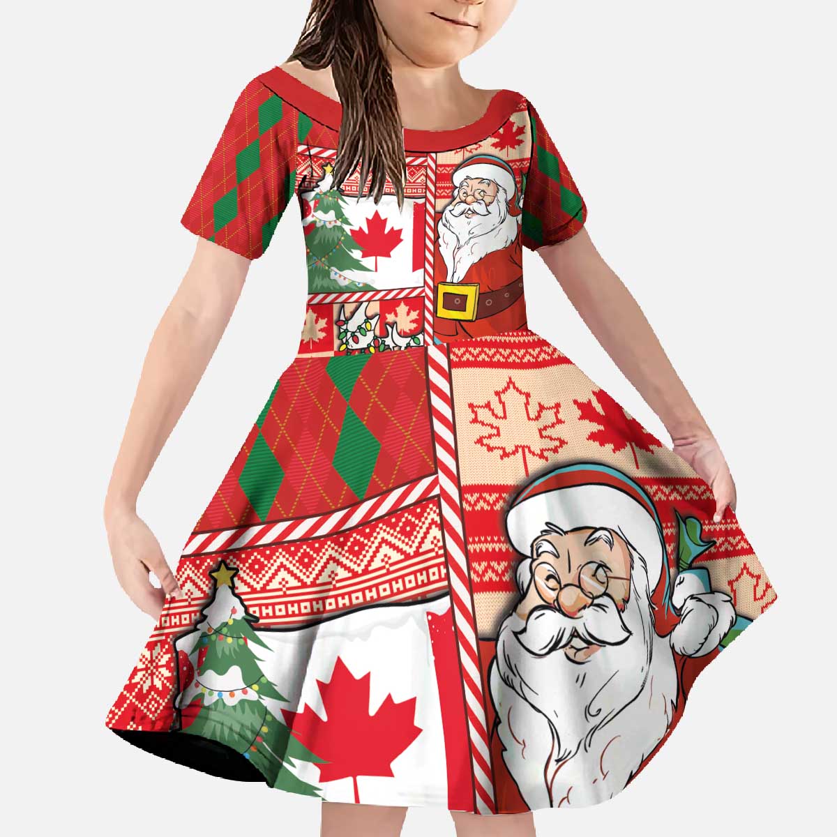 Canadian Christmas Family Matching Off The Shoulder Long Sleeve Dress and Hawaiian Shirt A Merry Xmas Santa and Funny Moose - Wonder Print Shop