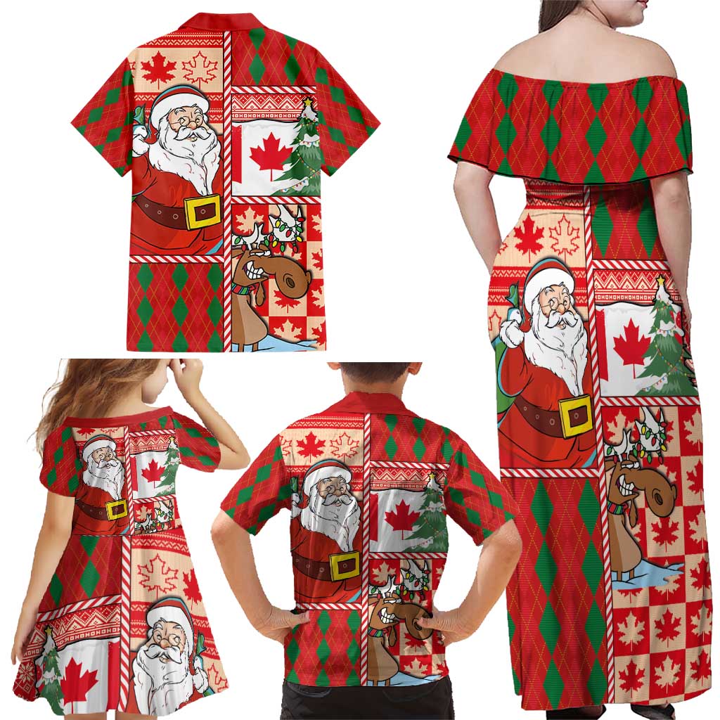 Canadian Christmas Family Matching Off Shoulder Maxi Dress and Hawaiian Shirt A Merry Xmas Santa and Funny Moose - Wonder Print Shop