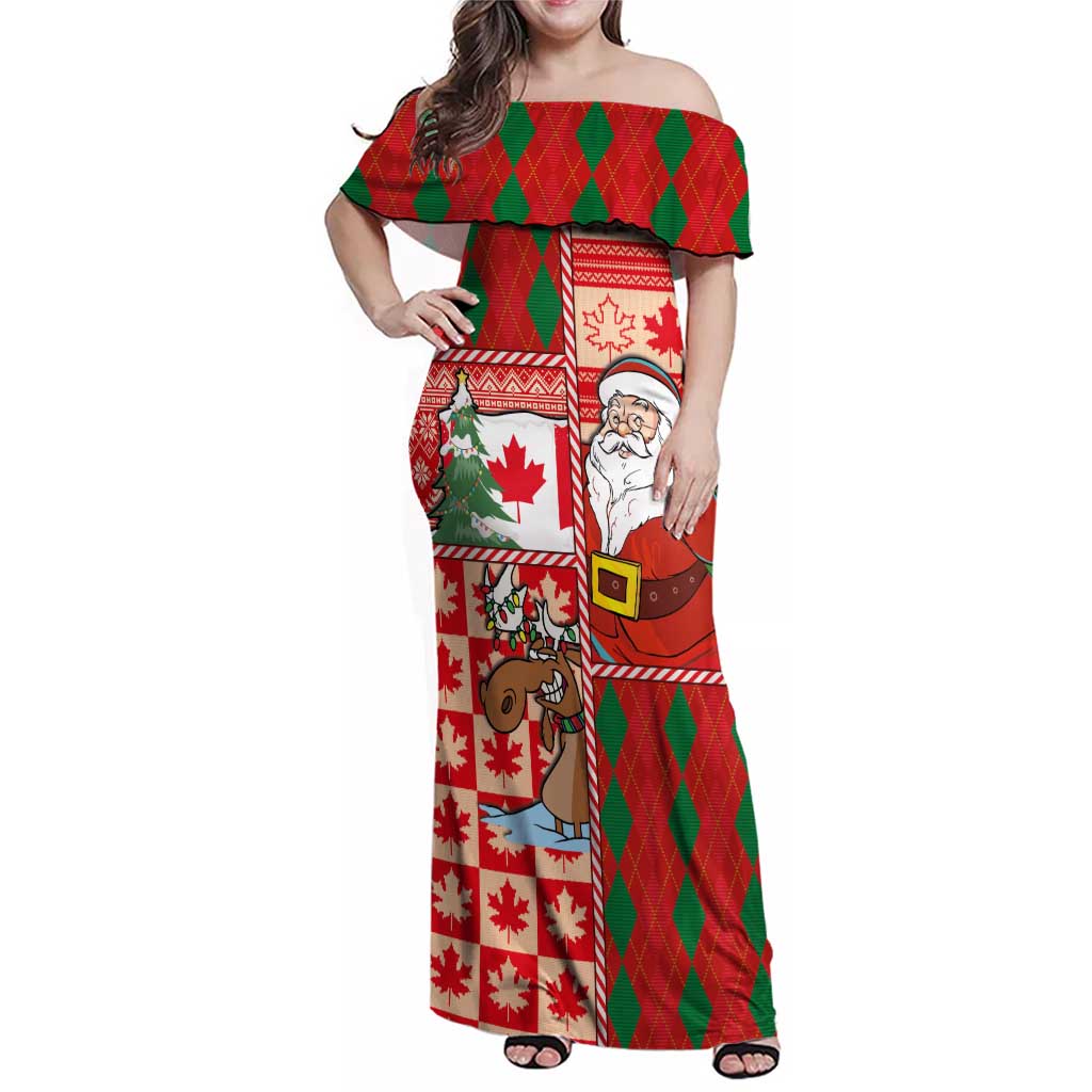 Canadian Christmas Family Matching Off Shoulder Maxi Dress and Hawaiian Shirt A Merry Xmas Santa and Funny Moose - Wonder Print Shop