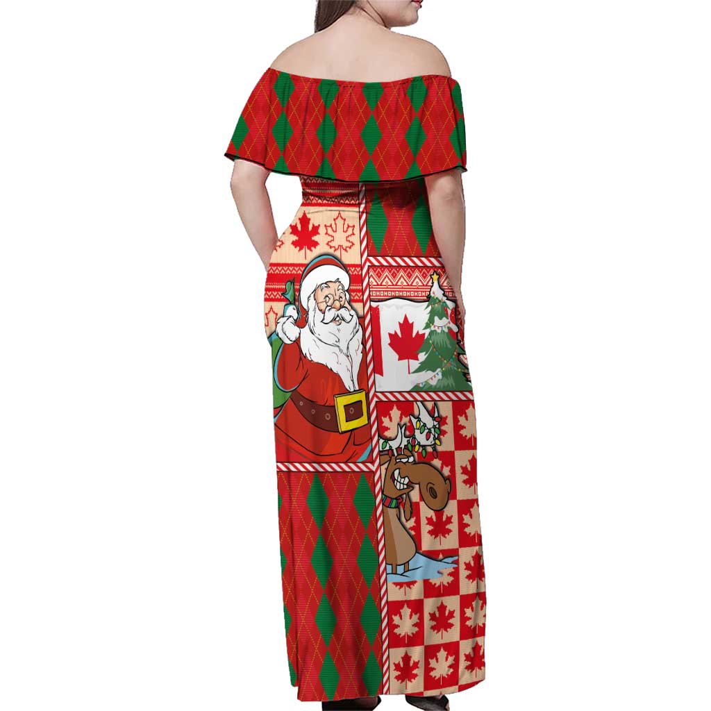 Canadian Christmas Family Matching Off Shoulder Maxi Dress and Hawaiian Shirt A Merry Xmas Santa and Funny Moose - Wonder Print Shop