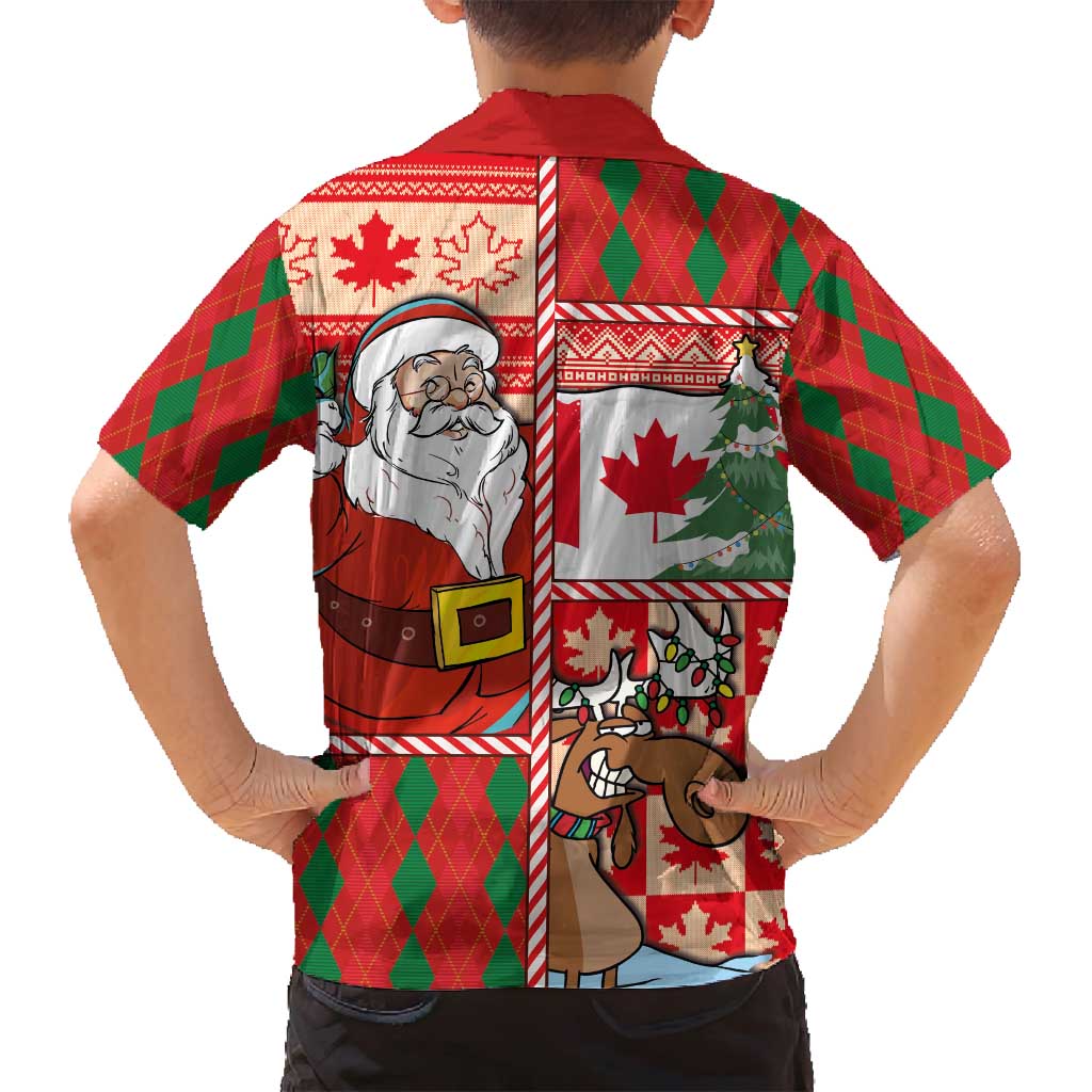 Canadian Christmas Family Matching Off Shoulder Short Dress and Hawaiian Shirt A Merry Xmas Santa and Funny Moose - Wonder Print Shop