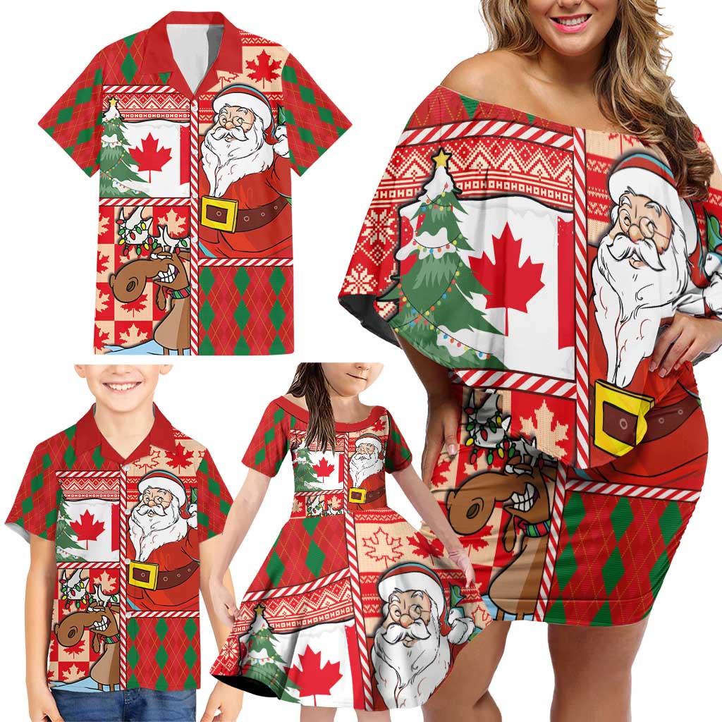 Canadian Christmas Family Matching Off Shoulder Short Dress and Hawaiian Shirt A Merry Xmas Santa and Funny Moose - Wonder Print Shop