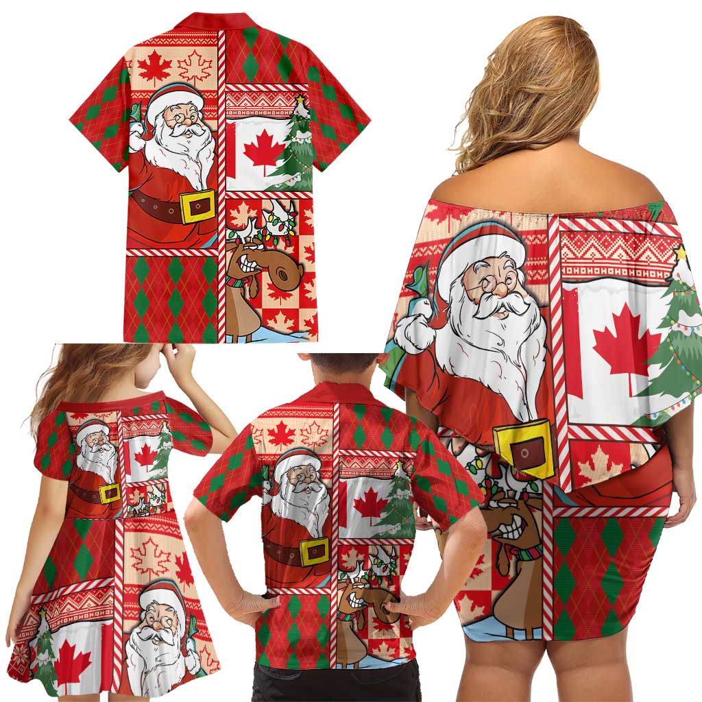 Canadian Christmas Family Matching Off Shoulder Short Dress and Hawaiian Shirt A Merry Xmas Santa and Funny Moose - Wonder Print Shop