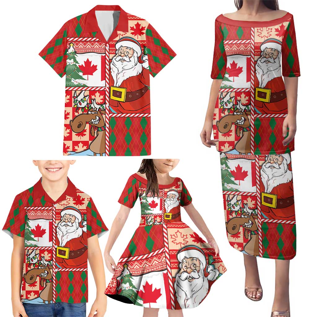Canadian Christmas Family Matching Puletasi and Hawaiian Shirt A Merry Xmas Santa and Funny Moose - Wonder Print Shop