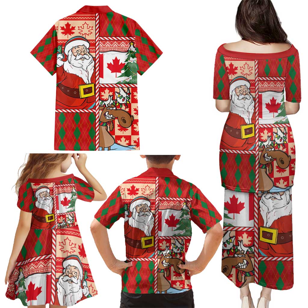 Canadian Christmas Family Matching Puletasi and Hawaiian Shirt A Merry Xmas Santa and Funny Moose - Wonder Print Shop